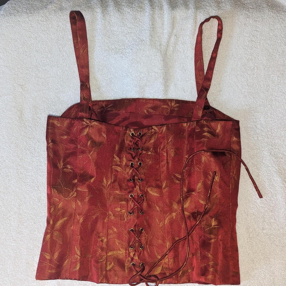 Dana buchman red gold silk corset top